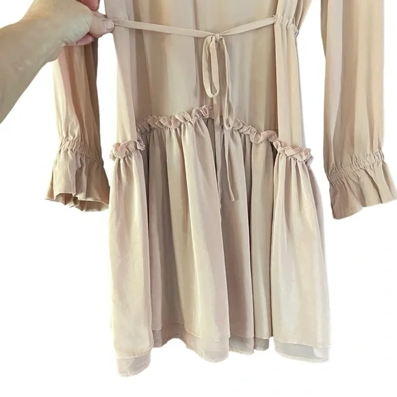 All Saints Alia Ruffle Silk Dress Nude Pink Size M